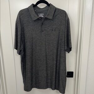 UNDER Armour Heat Gear Polo Shirt 2XL Gray Stripe Poly Spandex